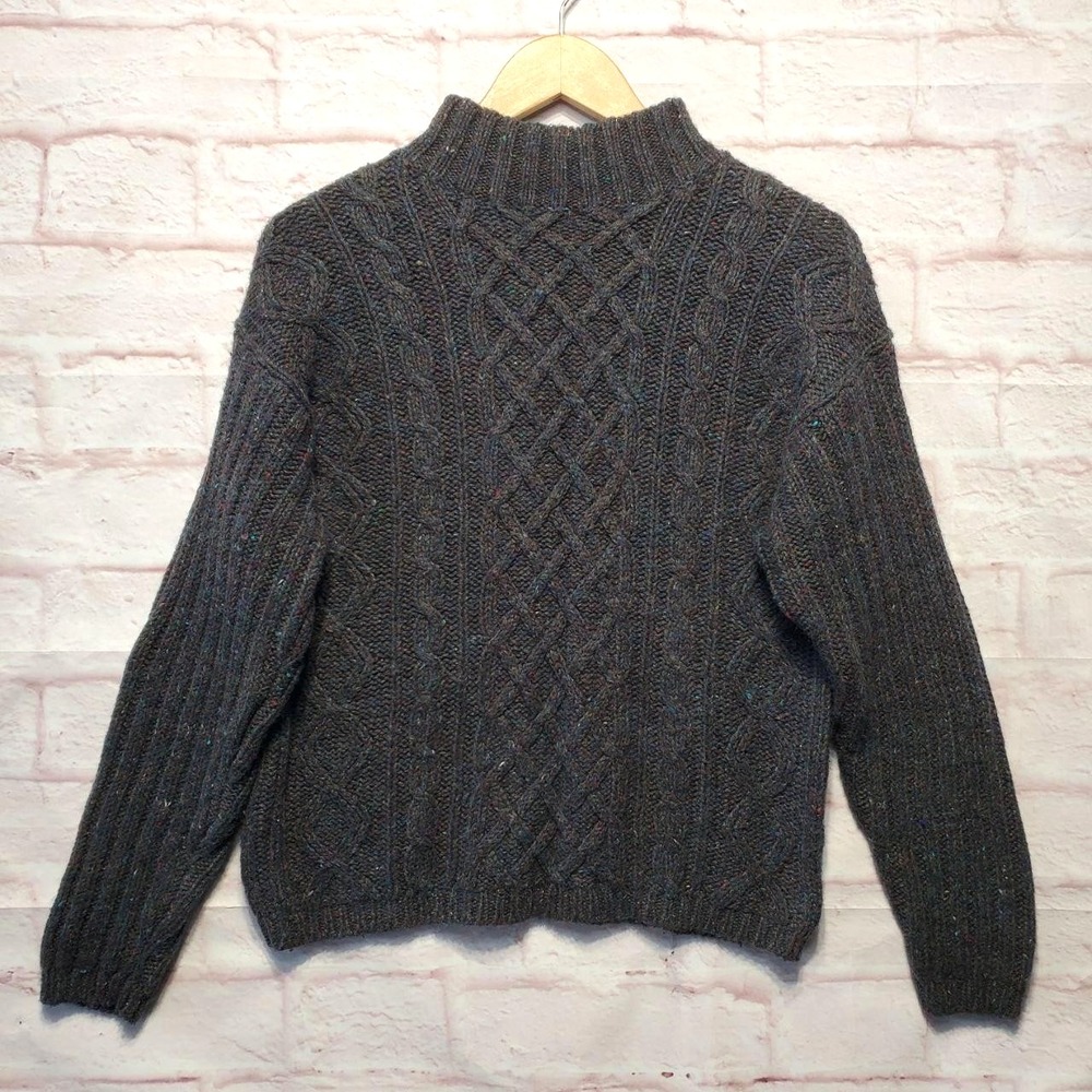 IVY Sweater Womens Medium Gray Speckled Irish Fisherman Style Wool Blend Donegal